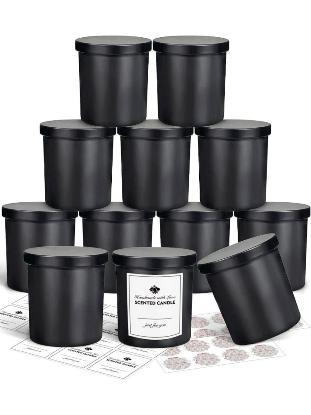 Matte Black Glass Candle Jars with Lid - 10oz, 12pcs for DIY Candle Making